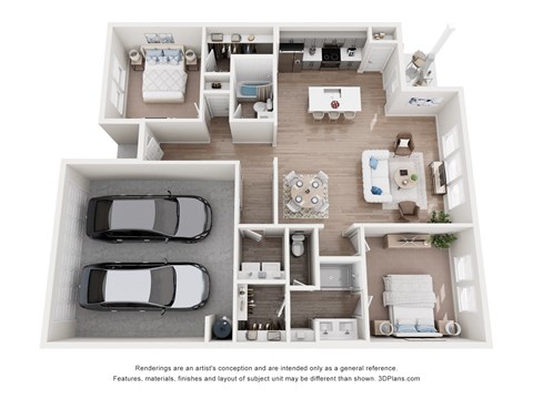 Floor plan for 2 beds, 2 baths, 1245 sqft
